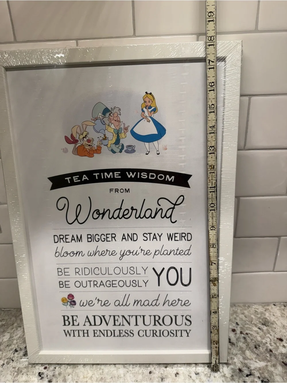 Disney Alice in Wonderland Tea Time Wisdom Wall Art - White Frames 12”x18” NWT